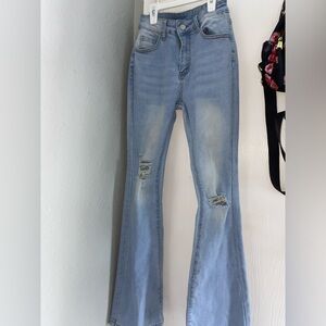 SHEIN PETITE Ripped Bootcut Leg Jeans